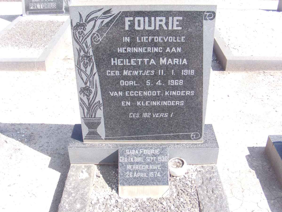 FOURIE Heiletta Maria nee MEINTJIES 1918-1968 :: FOURIE Baba 1938-1938