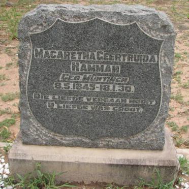 HAMMAN Magaretha Geertruida nee MUNTINGH 1845-1930