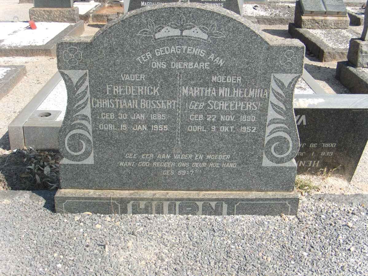 HURN Frederick Christiaan Bossert 1885-1955 &amp; Martha Wilhelmina SCHEEPERS 1890-1952