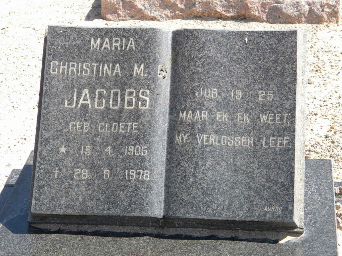 JACOBS Maria Christina M. ? CLOETE 1905-1978