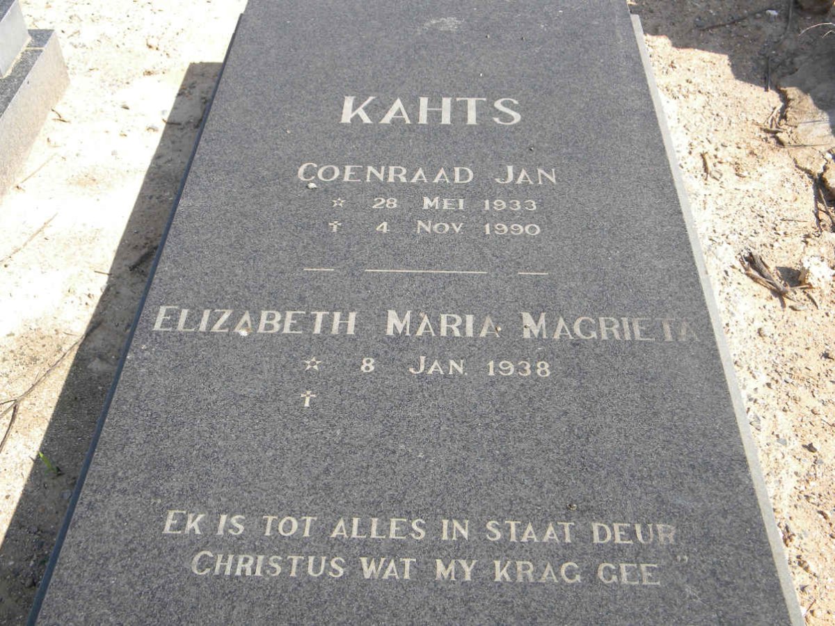 KAHTS Coenraad Jan 1933-1990 &amp; Elizabeth Maria Magrieta 1938-
