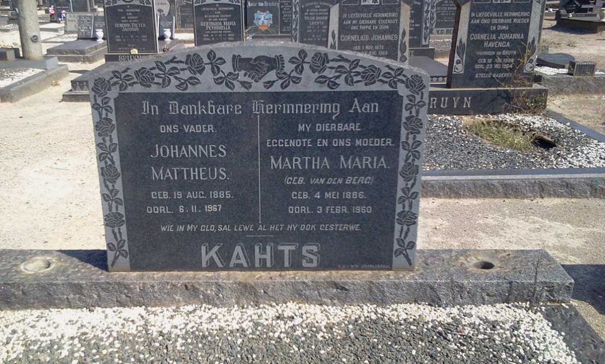 KAHTS Johannes Mattheus 1885-1967 &amp; Martha Maria VAN DEN BERG 1886-1960