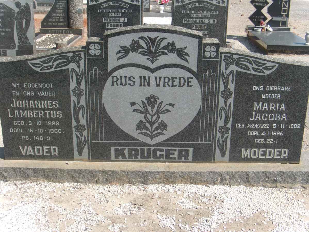 KRUGER Johannes Lambertus 1888-1960 &amp; Maria Jacoba WENTZEL 18?2-1965