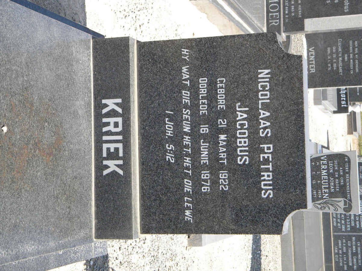 KRIEK Nicolaas Petrus Jacobus 1922-1976