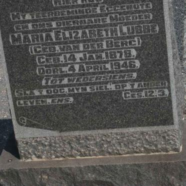 LUBBE Maria Elizabeth nee VAN DER BERG 1878-1946