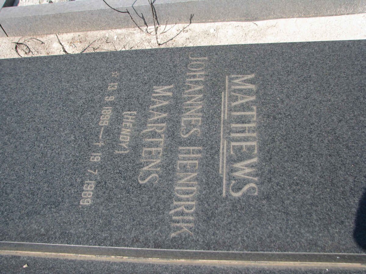 MATHEWS Johannes Hendrik Maartens 1899-1989