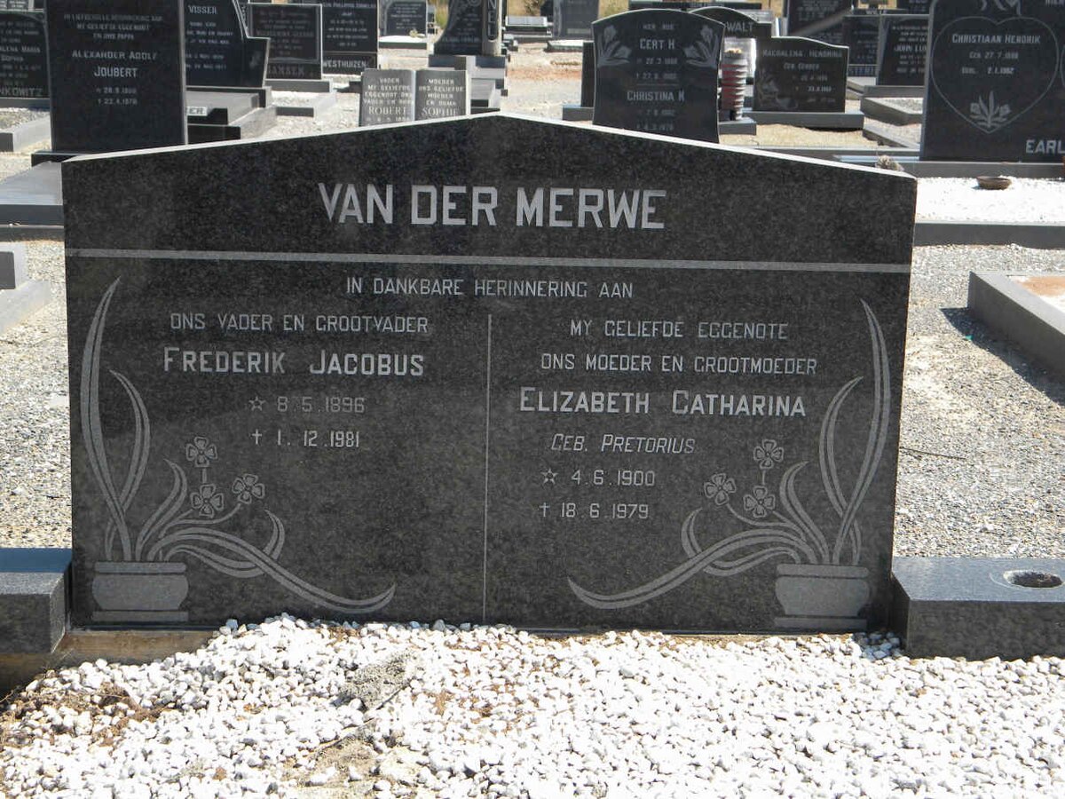 MERWE Frederik Jacobus, van der 1896-1981 &amp; Elizabeth Catharina PRETORIUS 1900-1979