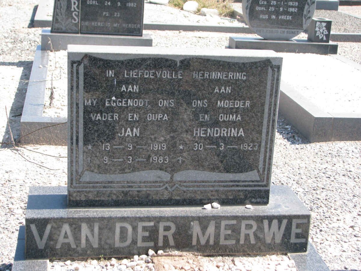 MERWE Jan, van der 1919-1983 &amp; Hendrina 1923-