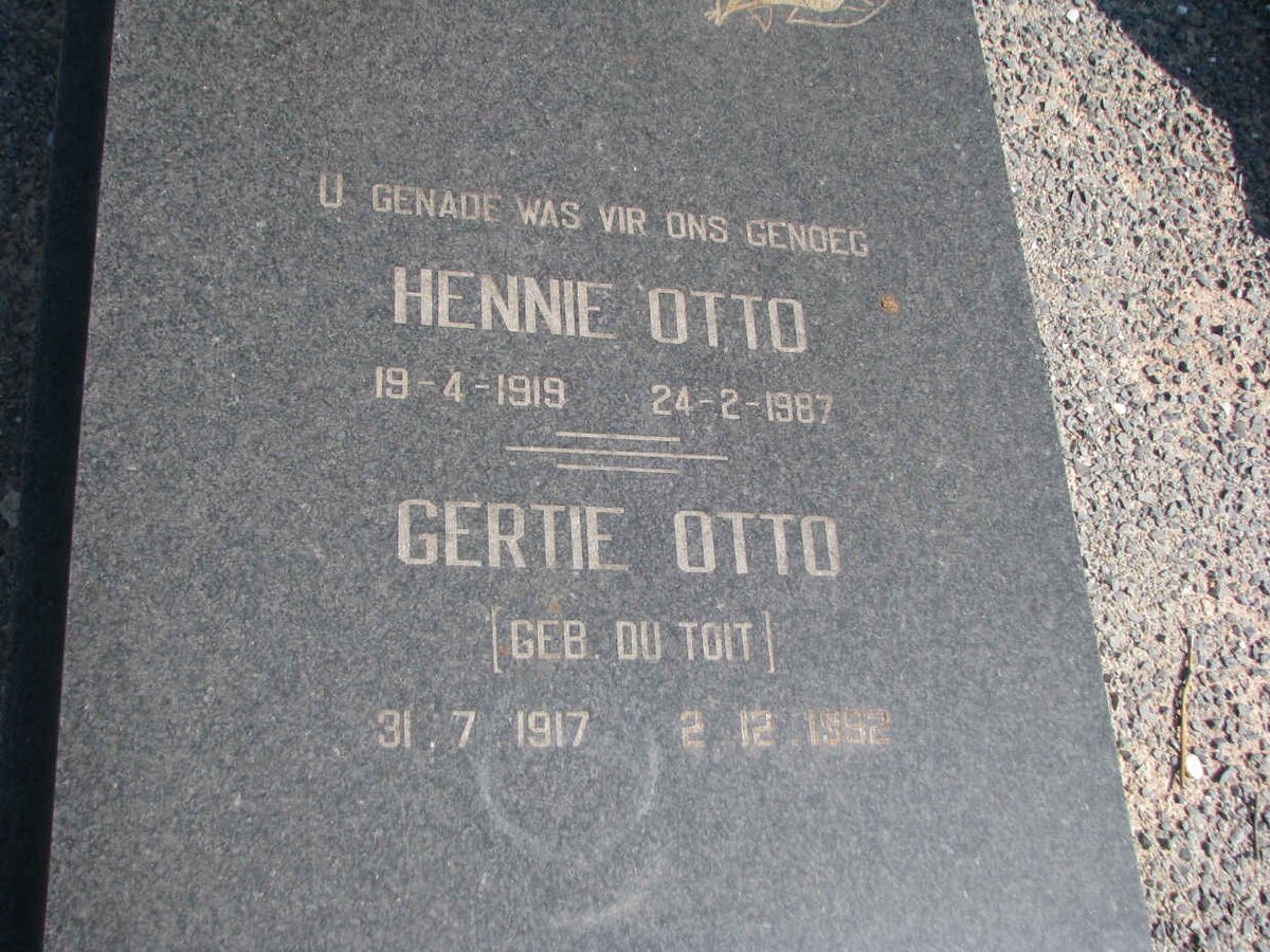 OTTO Hennie 1919-1987 &amp; Gertie DU TOIT 1917-1992