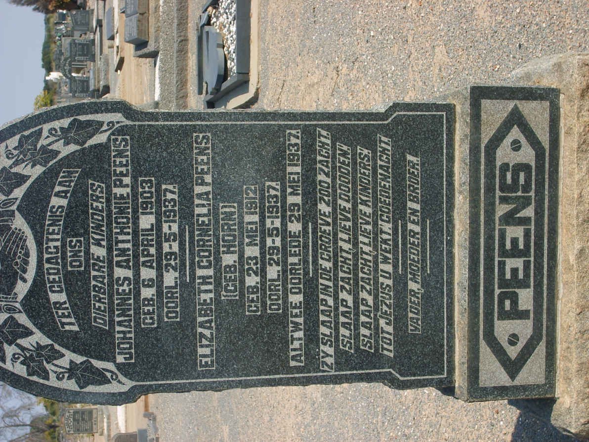 PEENS Johannes Anthonie 1903-1937 &amp; Elizabeth Cornelia HORN 1912-1937