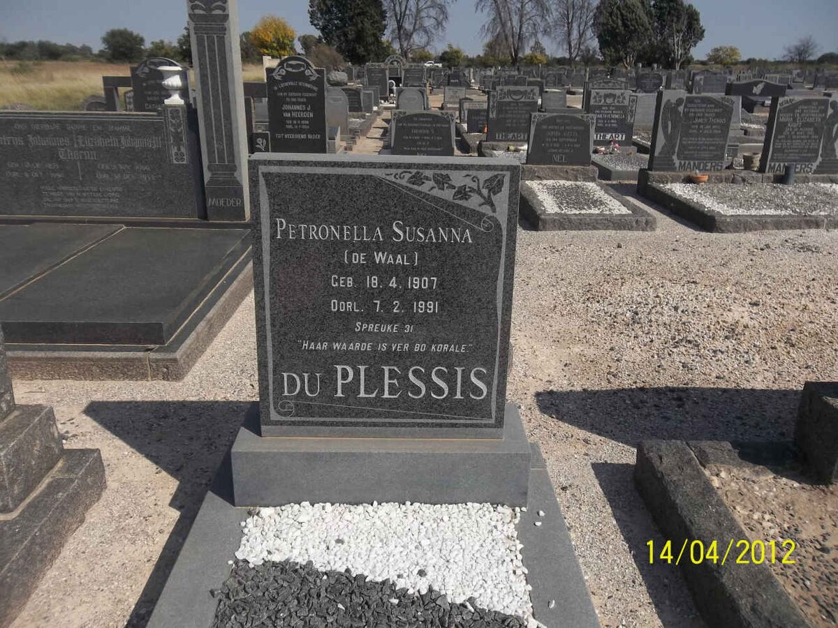 PLESSIS Petronella Susanna, du nee DE WAAL 1907-1991