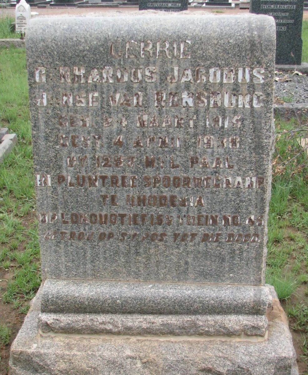 RENSBURG Gerhardus Jacobus, Janse van 1915-1938