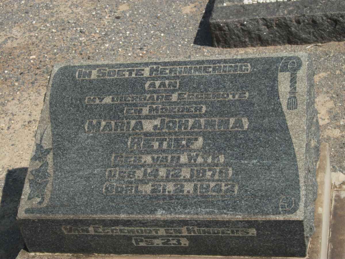 RETIEF Maria Johanna nee VAN WYK 1876-1942