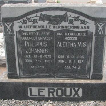 ROUX Philippus Johannes, le 1879-1937 &amp; Alettha M.S. 1886-1971