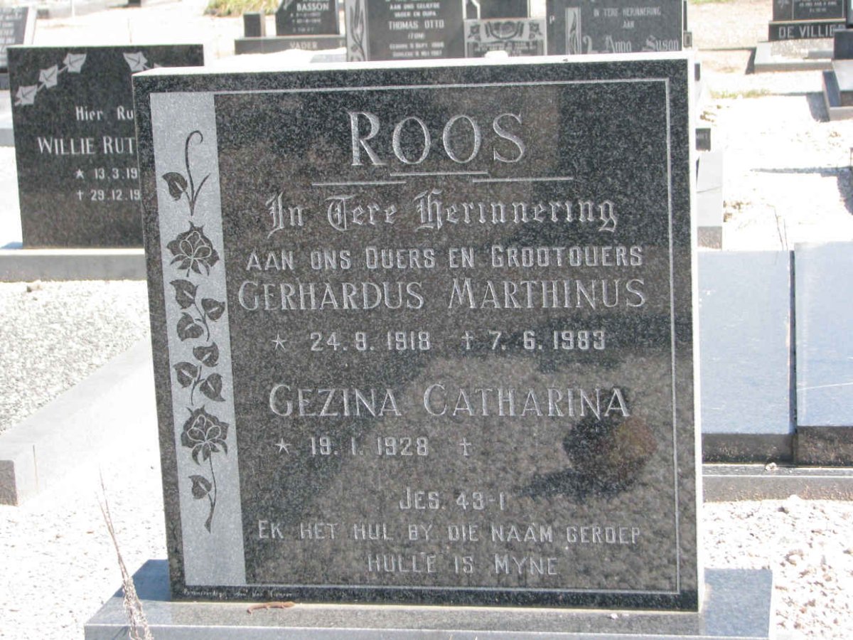 ROOS Gerhardus Marthinus 1918-1983 &amp; Gezina Catharina 1928-