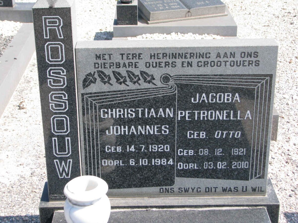 ROSSOUW Christiaan Johannes 1920-1984 &amp; Jacoba Petronella OTTO 1921-2010