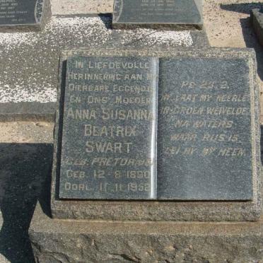 SWART Anna Susanna Beatrix nee PRETORIUS 1890-1952