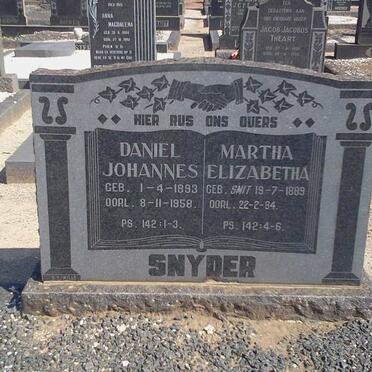 SNYDER Daniel Johannes 1893-1958 &amp; Martha Ellizabeth SMIT 1889-1964