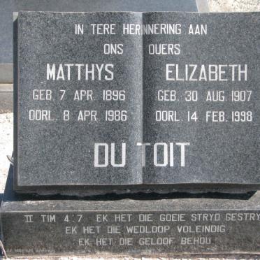 TOIT Matthys, du 1896-1986 &amp; Elizabeth 1907-1998