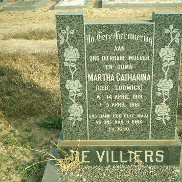 VILLIERS Martha Catharina, de nee LUDWICK 1919-1981