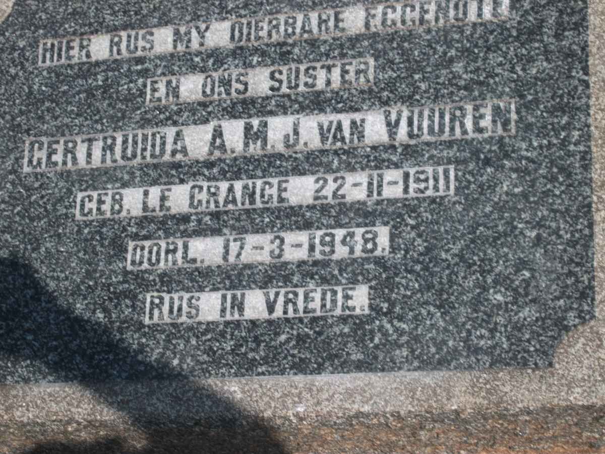 VUUREN Gertruida A.M., J. van nee LE GRANGE 1911-1948