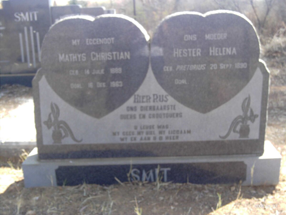 SMIT Mathys Christiaan 1889-1953 &amp; Hester Helena PRETORIUS 1890
