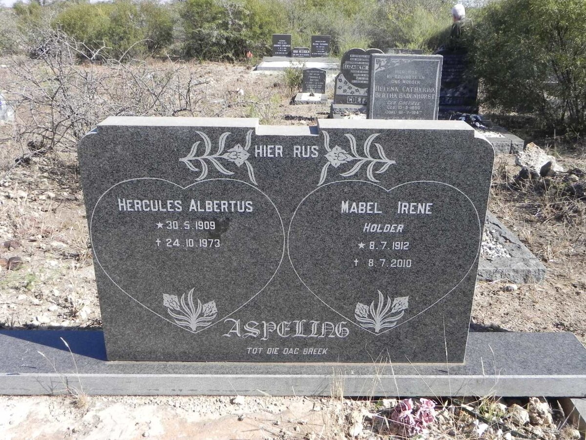 ASPELING Hercules Albertus 1909-1973 &amp; Mabel Irene HOLDER 1912-2010