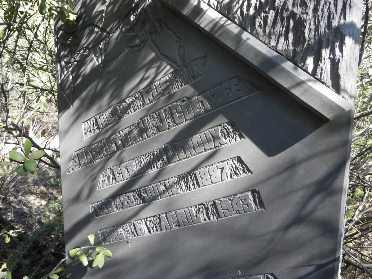 COETZEE Magrietha H.J. nee LE ROUX 1887-1943