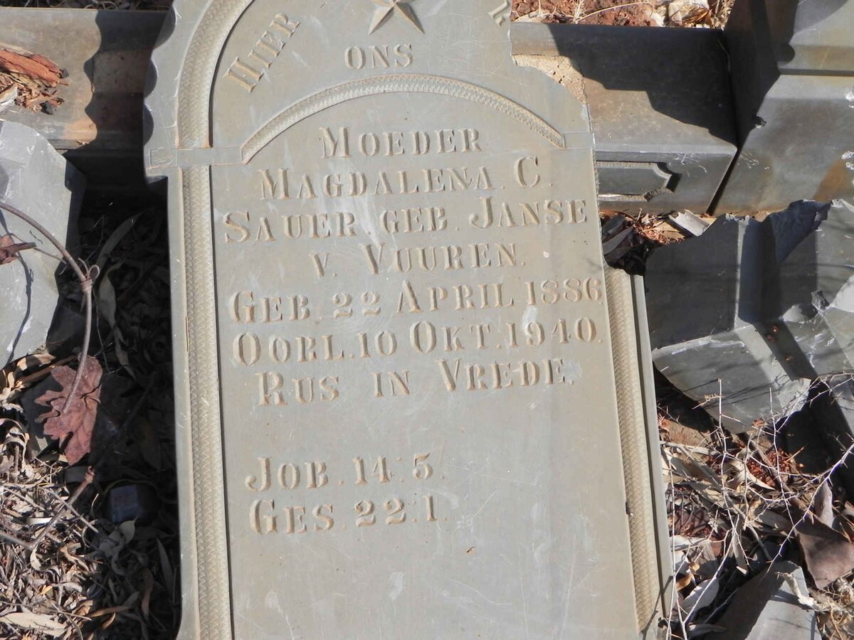 SAUER Magdalena C. nee JANSE V. VUUREN 1886-1940