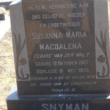 SNYMAN Susanna Maria Magdalena nee VAN DER WALT 1907-1975