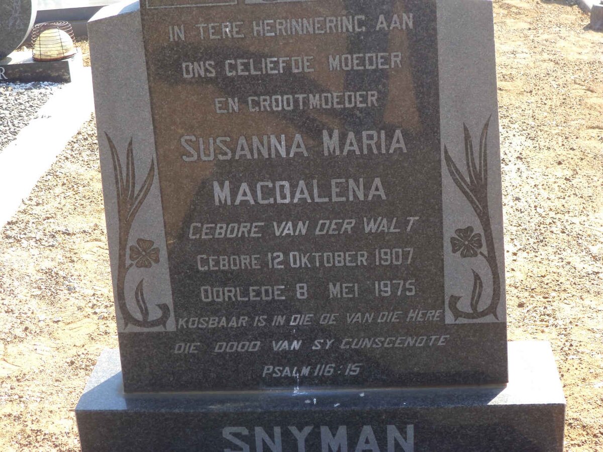 SNYMAN Susanna Maria Magdalena nee VAN DER WALT 1907-1975