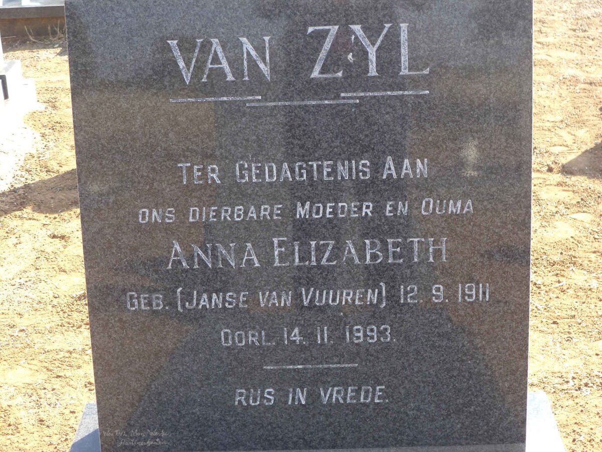 ZYL Anna Elizabeth, van nee JANSE VAN VUUREN 1911-1993