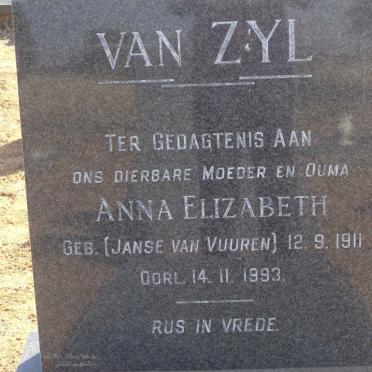 ZYL Anna Elizabeth, van nee JANSE VAN VUUREN 1911-1993