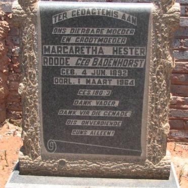ROODE Margaretha Hester nee BADENHORST 1892-1964