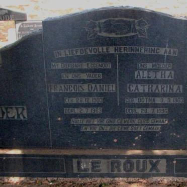 ROUX Francois Daniel, le 1903-1963 &amp; Aletha Catharina BOTHA 1903-1996