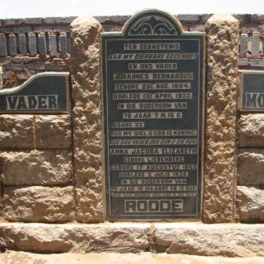 ROODE Johannes Bernardus 1854-1933 &amp; Anna Jacoba Elizabeth LIEBENBERG 1862-1939