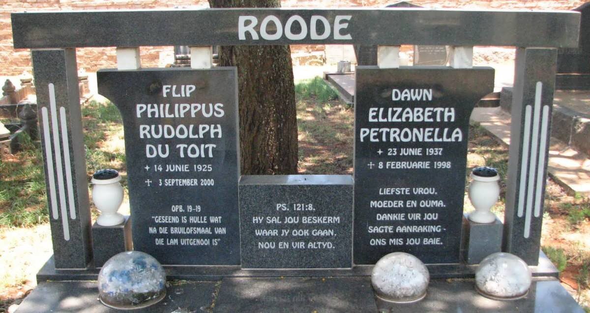ROODE Philippus Rudolph du Toit 1925-2000 &amp; Elizabeth Petronella 1937-1998