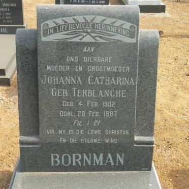 BORNMAN Johanna Catharina geb TERBLANCHE 1902-1987