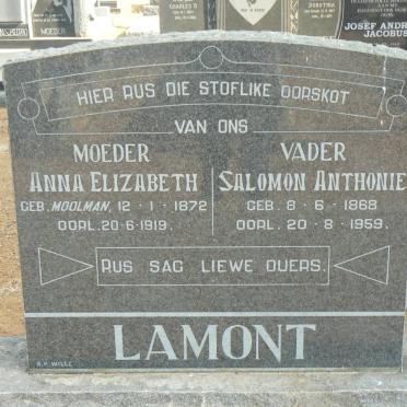 LAMONT Salomon Anthonie 1868-1959 &amp; Anna Elizabeth MOOLMAN 1872-1919