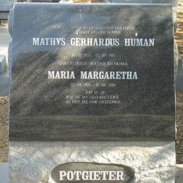 POTGIETER Mathys Gerhardus Human 1920-1963 &amp; Maria Margaretha 1925-1999