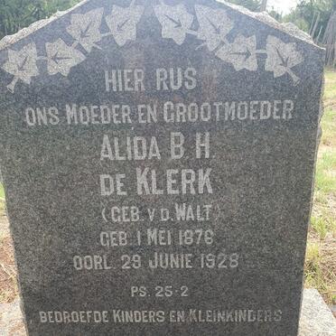 KLERK Alida B.H., de nee v.d. WALT 1876-1928