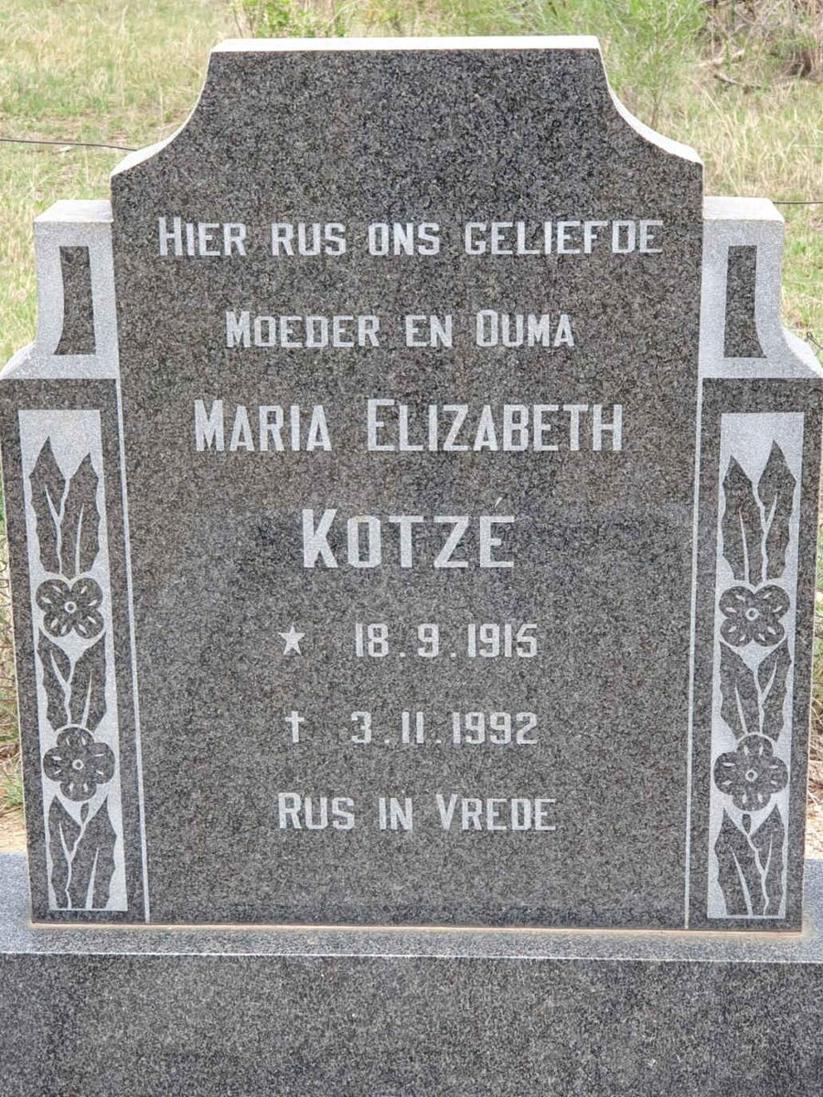 KOTZE Maria Elizabeth nee JANSE VAN VUUREN 1915-1992