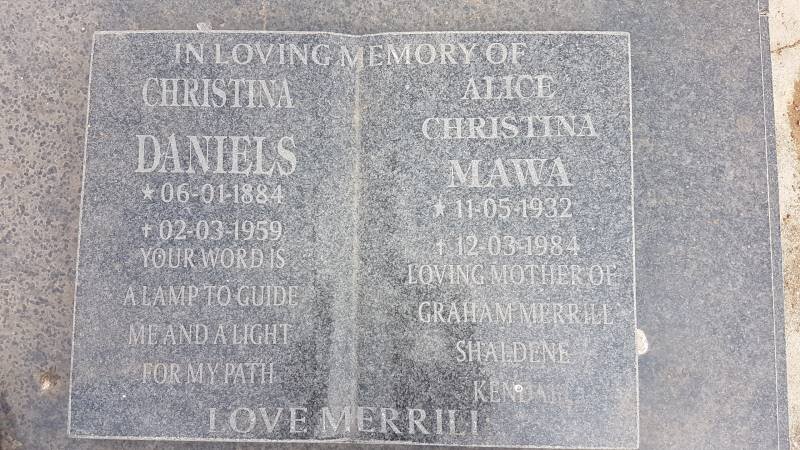 DANIELS Christina 1884-1959 :: MAWA Alice Christina 1932-1984
