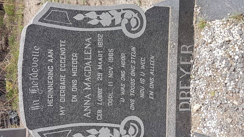 DREYER Anna Magdalena nee LUBBE 1892-1965