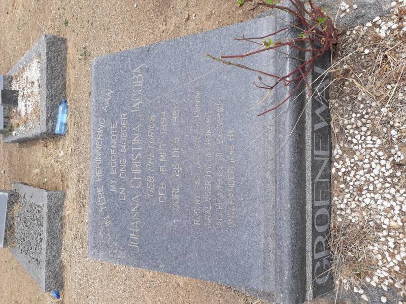 GROENEWALD Johanna Christina Jacoba nee PRETORIUS 1894-1955