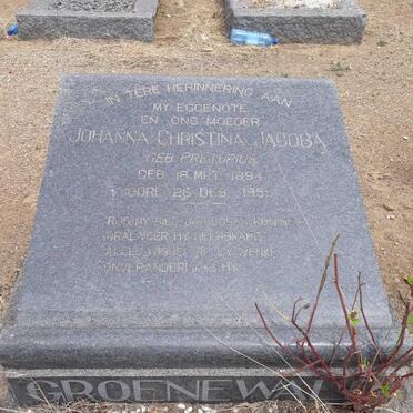 GROENEWALD Johanna Christina Jacoba nee PRETORIUS 1894-1955