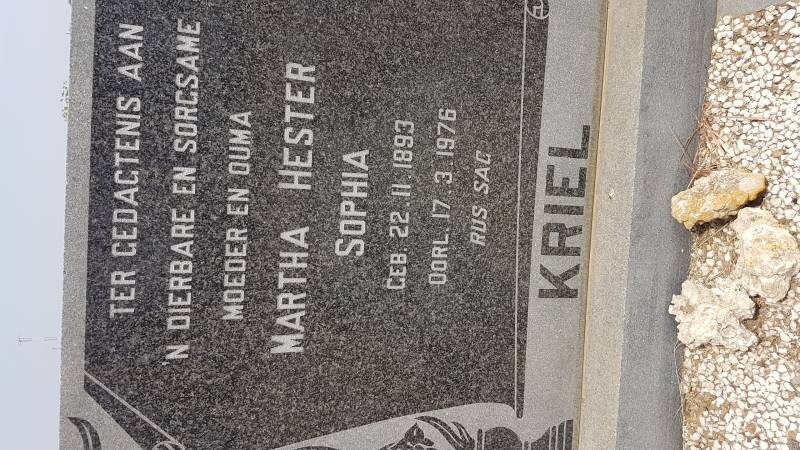 KRIEL Martha Hester Sophia 1893-1976