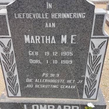 LOMBARD Martha M.E. voorheen STRYDOM 1905-1989