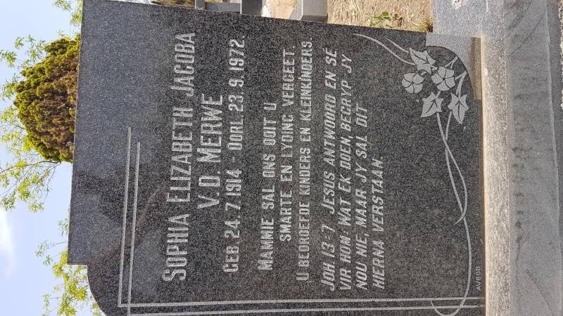 MERWE Sophia Elizabeth Jacoba, v.d. 1914-1972