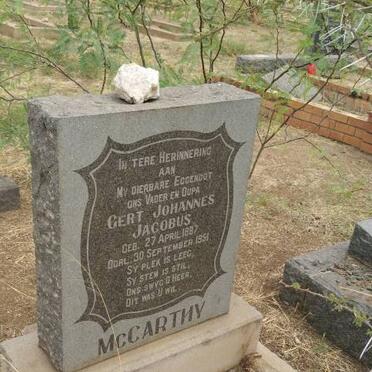 McCARTHY Gert Johannes Jacobus 1887-1951